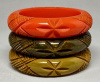 BB222 chunky star & crosshatch carved bakelite bangles